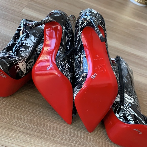 Louboutin limited edition artistic signature black/white print ankle hi boots - Picture 16 of 17